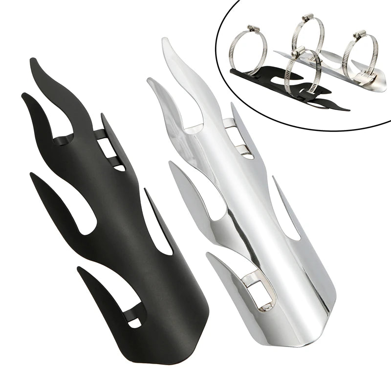 Flame Style Motorcycle Exhaust Pipe Heat Shield Guard Black Silver Chrome