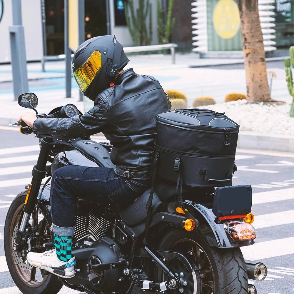 Expandable 40L Motorcycle Rear Tail Pack Helmet Luggage Sissy Bar Bag