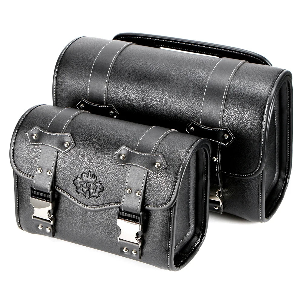 Motorcycle PU Leather Side Saddle Bag Black Small / Large