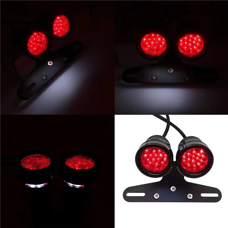 Dual LED Motorcycle Double Rear Tail Light Red Stop Brake Lamp Mount