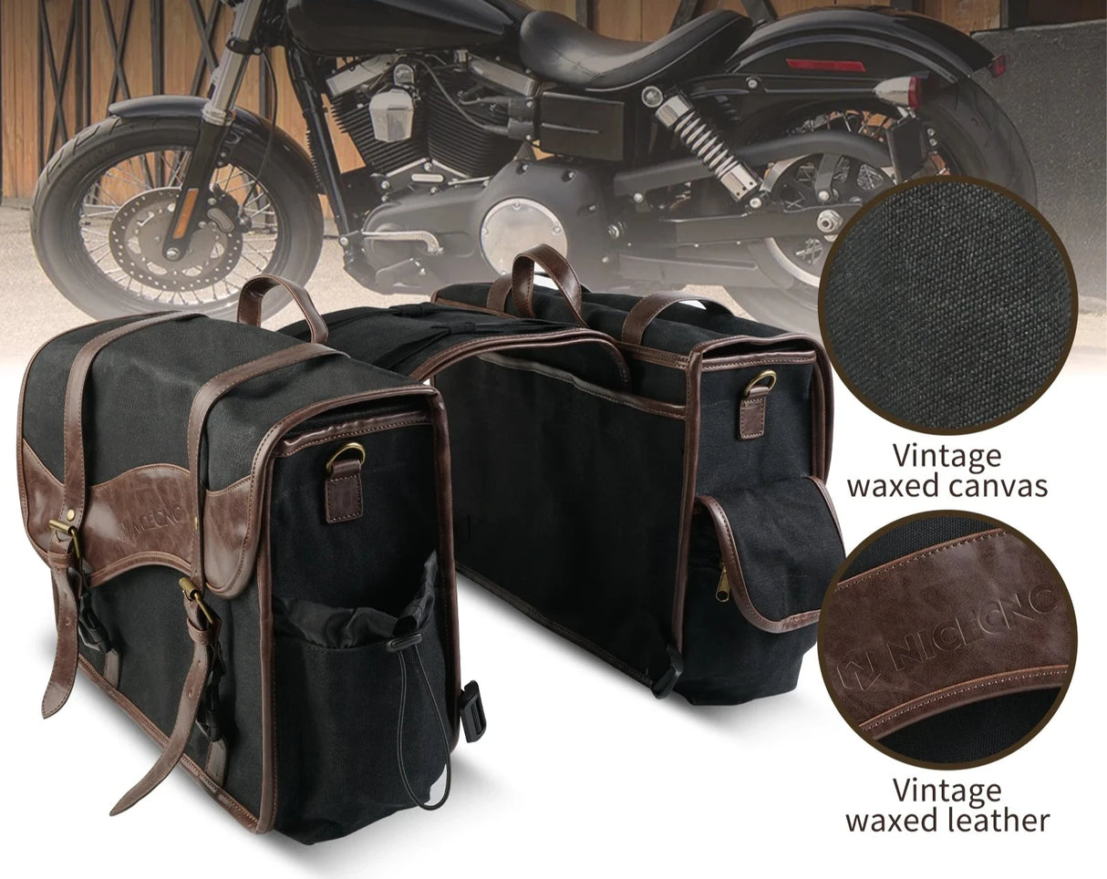 Harley-Davidson Waxed Waterproof Saddlebag Panniers Swing Arm Side Saddle Bag 30L
