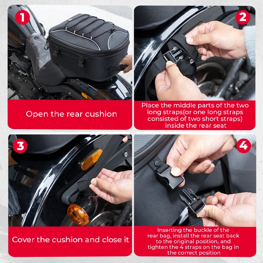 Expandable 40L Motorcycle Rear Tail Pack Helmet Luggage Sissy Bar Bag