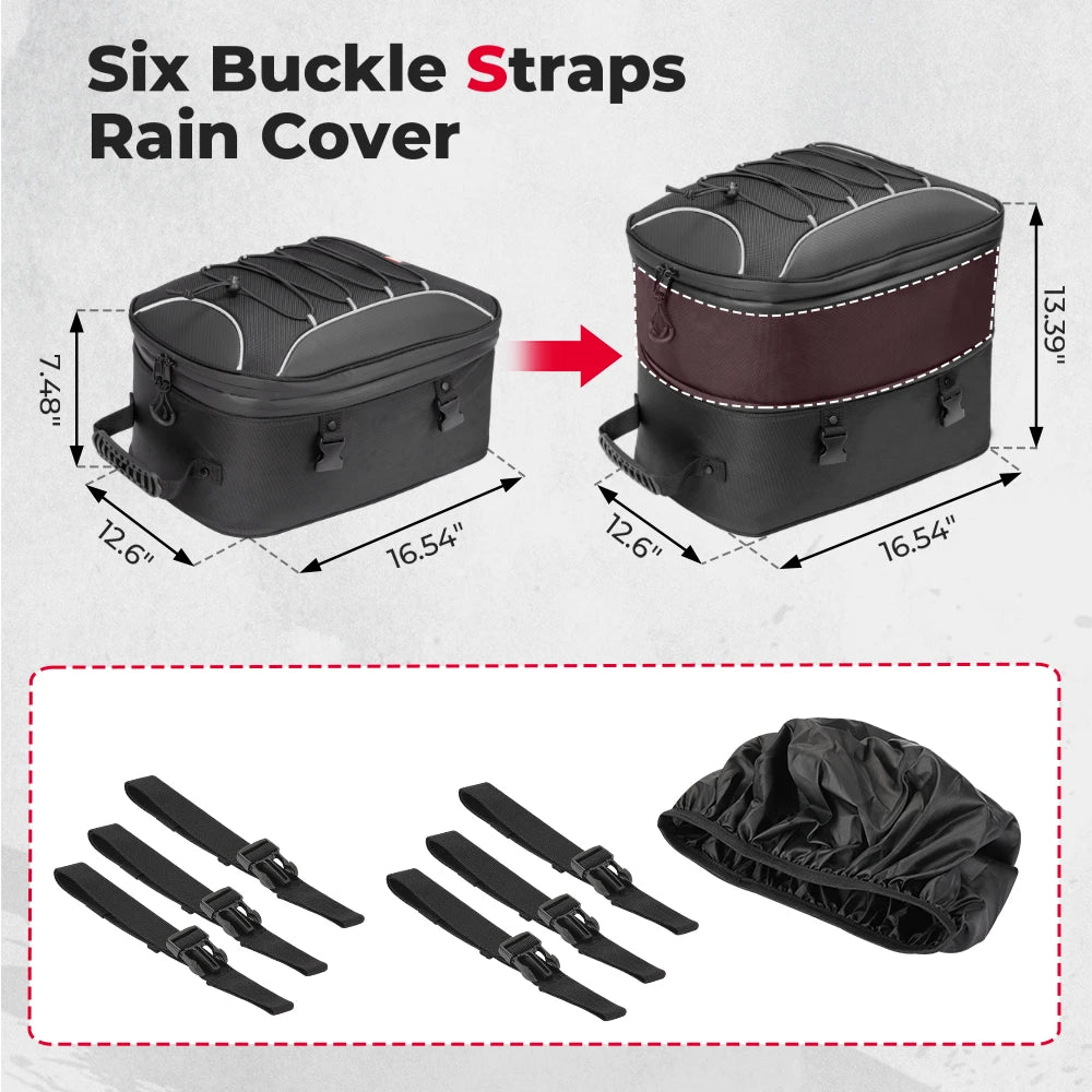 Expandable 40L Motorcycle Rear Tail Pack Helmet Luggage Sissy Bar Bag