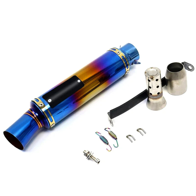 Motorcycle Modified Muffler Exhaust Pipe Blue Gold 51mm