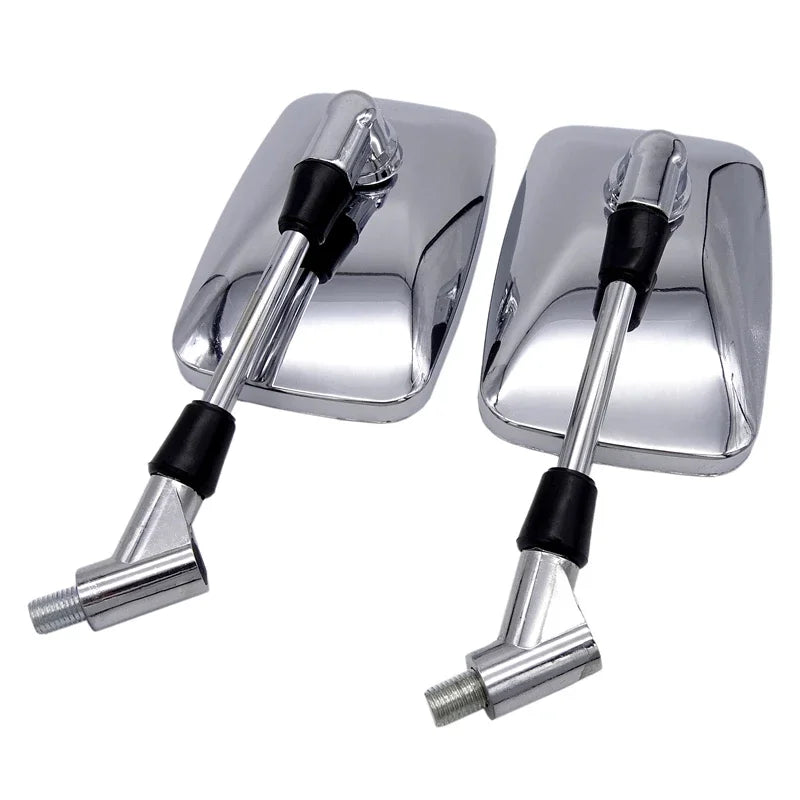 Motorcycle Handlebar Mirrors Wide Rectangle Silver Chrome-Finish 10mm