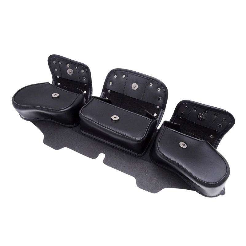 Motorcycle PU Leather Windshield Fairing Pouch Saddle Bag With 3 Pockets For Harley Electra Glide Ultra Limited 1996-2013