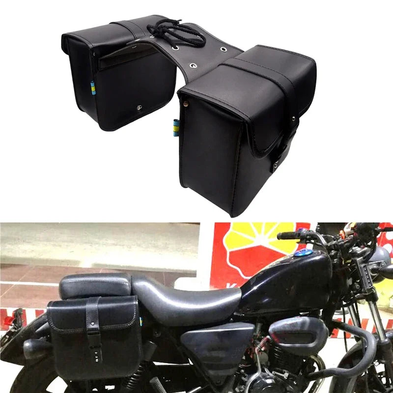 Motorcycle PU Leather Tail Saddle Side Pannier Bags Black / Brown